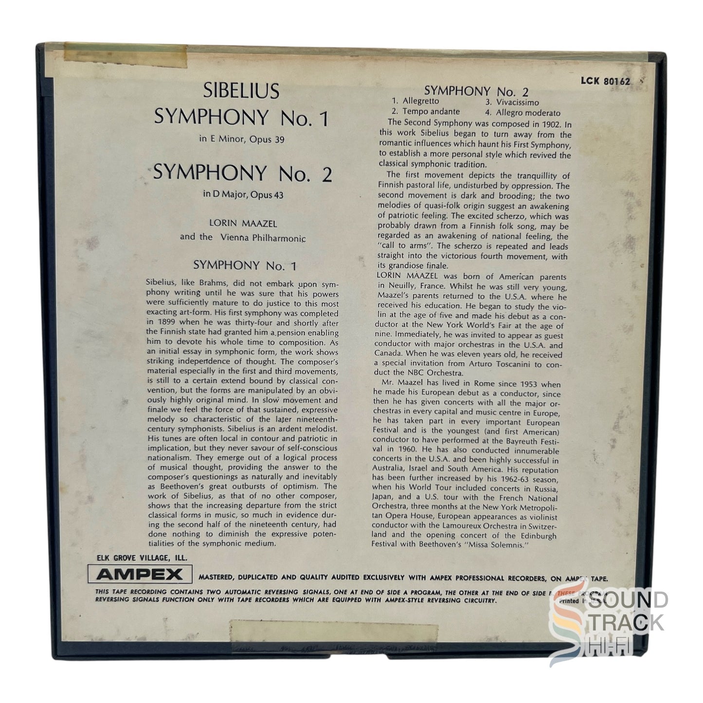 Sibelius Symphony No. 1 & 2 Lorin Maazel Reel to Reel Tape 7 1/2 IPS London