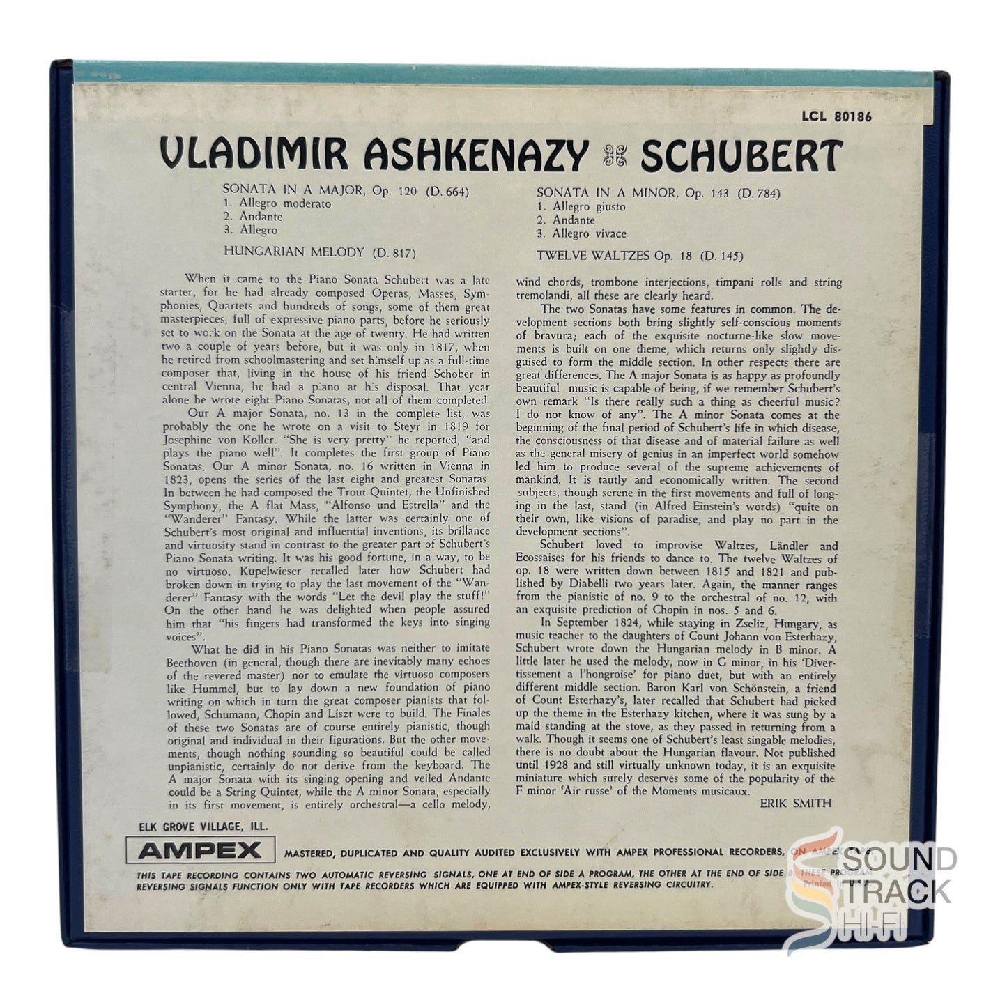 Schubert Piano Sonatas 12 Waltzes Vladimir Ashkenazy 7 1/2 IPS Reel Tape London