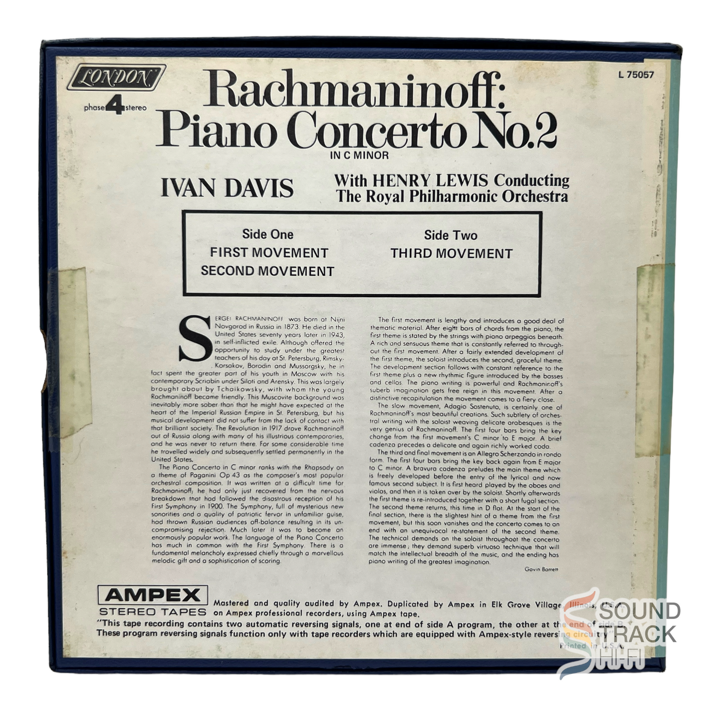 Rachmaninoff Piano Concerto No. 2 Ivan Davis 7 1/2 IPS Reel Tape London