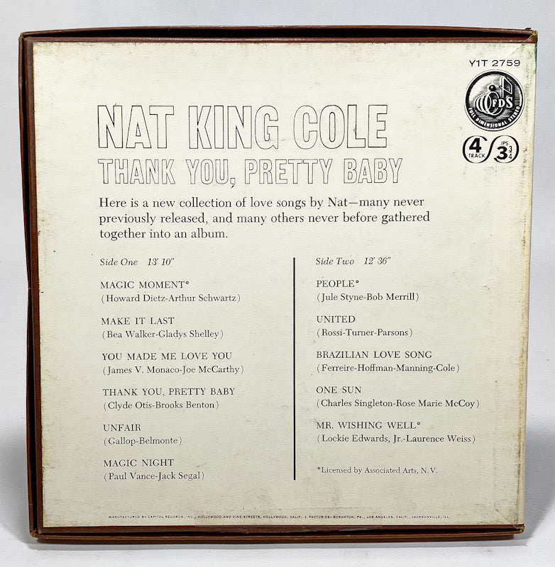 Thank You, Pretty Baby by Nat King Cole Reel to Reel Tape 3 3/4 IPS Capitol