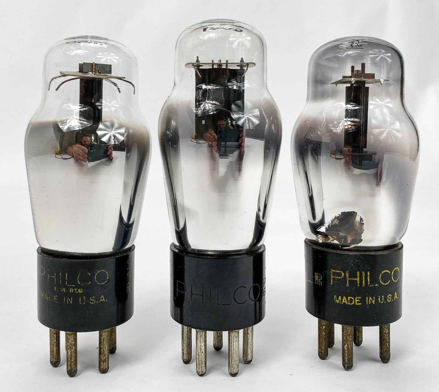 Philco 27 Black Plate Bottom Foil D Getter Matched Vacuum Tubes Set of Three