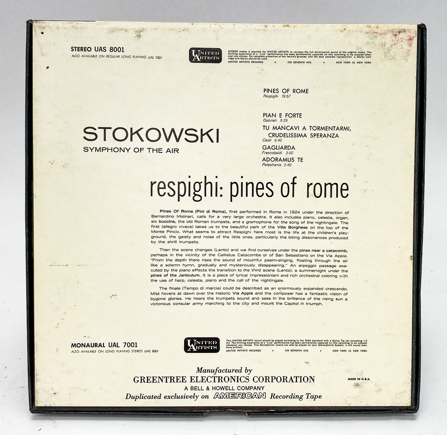 Stokowski Respight Pines Of Rome Reel to Reel Tape 7 1/2 IPS United