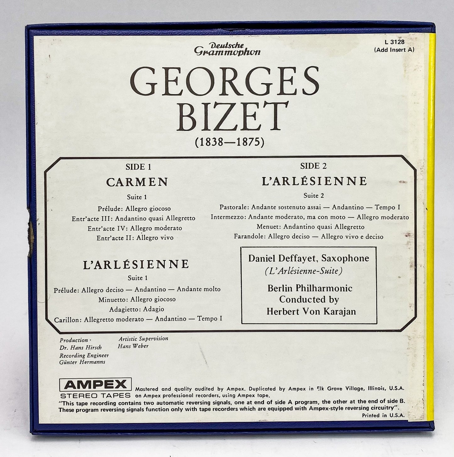 Bizet: Carmen L'Arlesienne Karajan Reel to Reel Tape 7.5 IPS Deutsche Grammophon