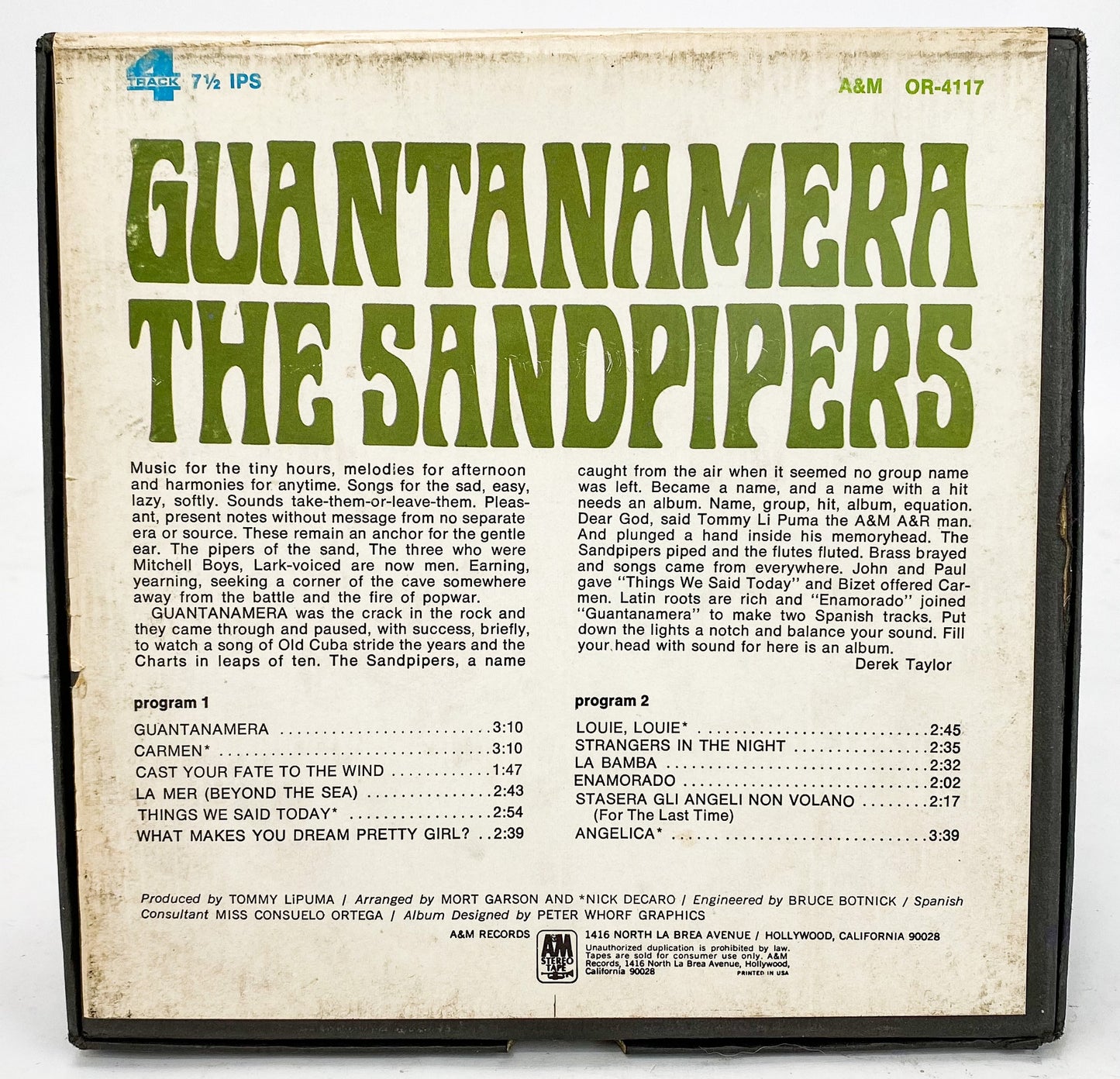 The Sandpipers Guantanamera Reel to Reel Tape 7 1/2 IPS A&M