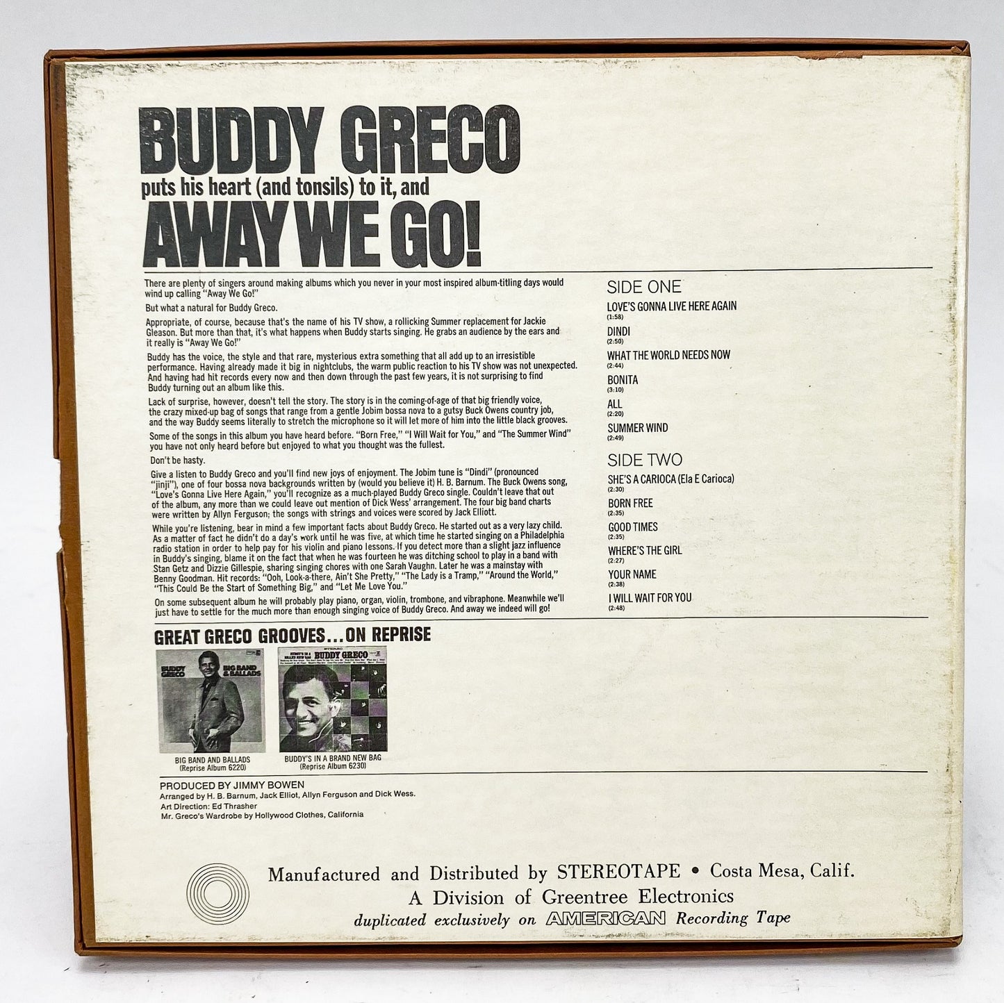 Buddy Greco Away We Go Reel to Reel Tape 7 1/2 IPS Reprise