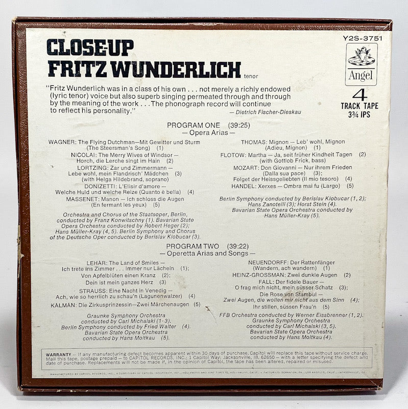 Close-Up Fritz Wunderlich Reel to Reel Tape 3 3/4 IPS Angel