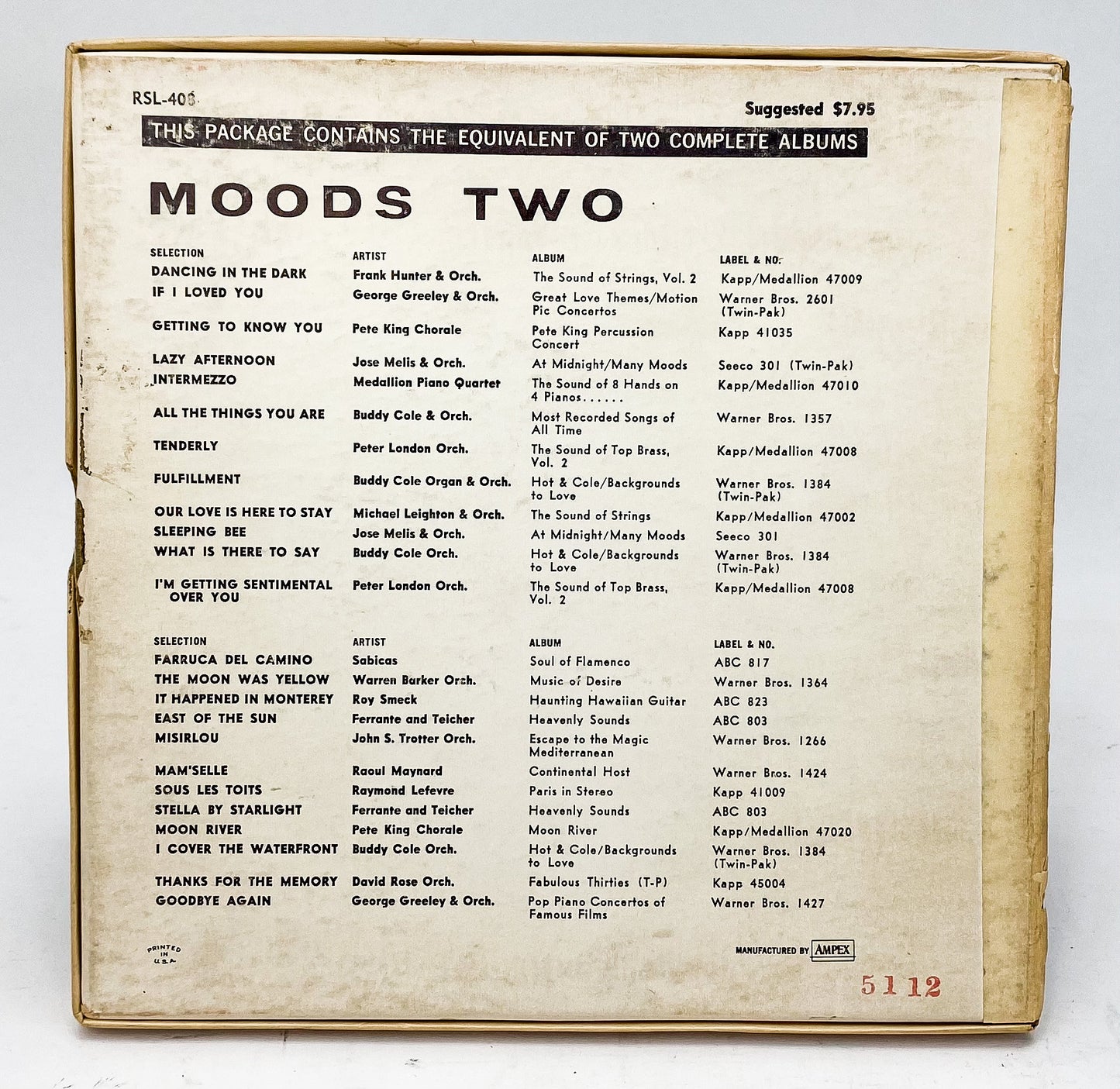 Moods 2 Twin-Pak Reel to Reel Tape 7 1/2 IPS United Stereo Classical