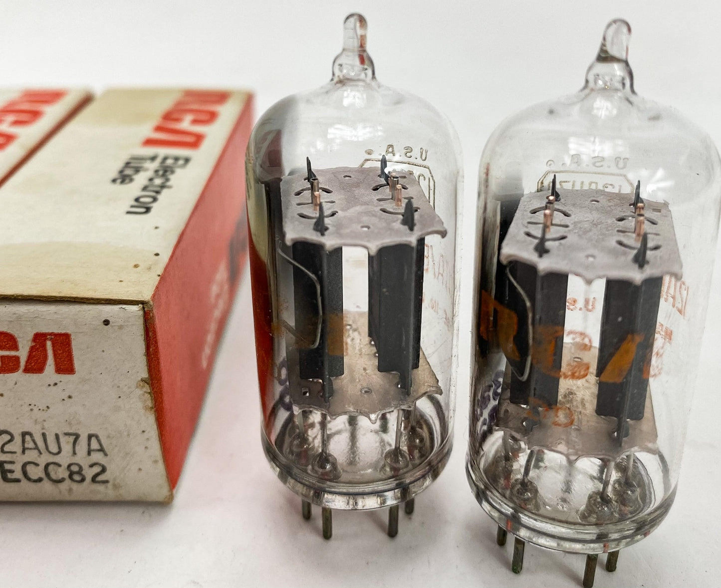 RCA 12AU7A Clear Top Grey Plate Side D Getter Balanced and Matched Tubes MD1