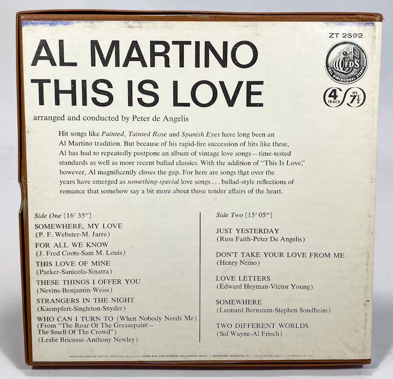 This Is Love by Al Martino Reel to Reel Tape 7 1/2 IPS Capitol