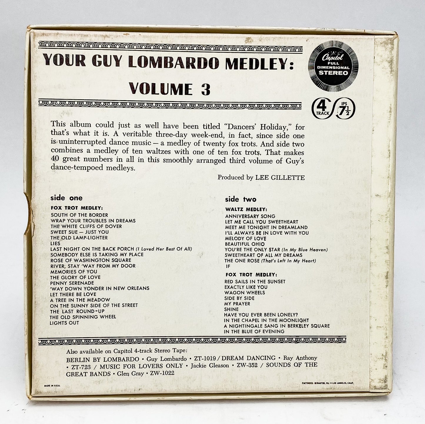 Your Guy Lombardo Medley Volume 3 Reel to Reel Tape 7 1/2 IPS Capitol