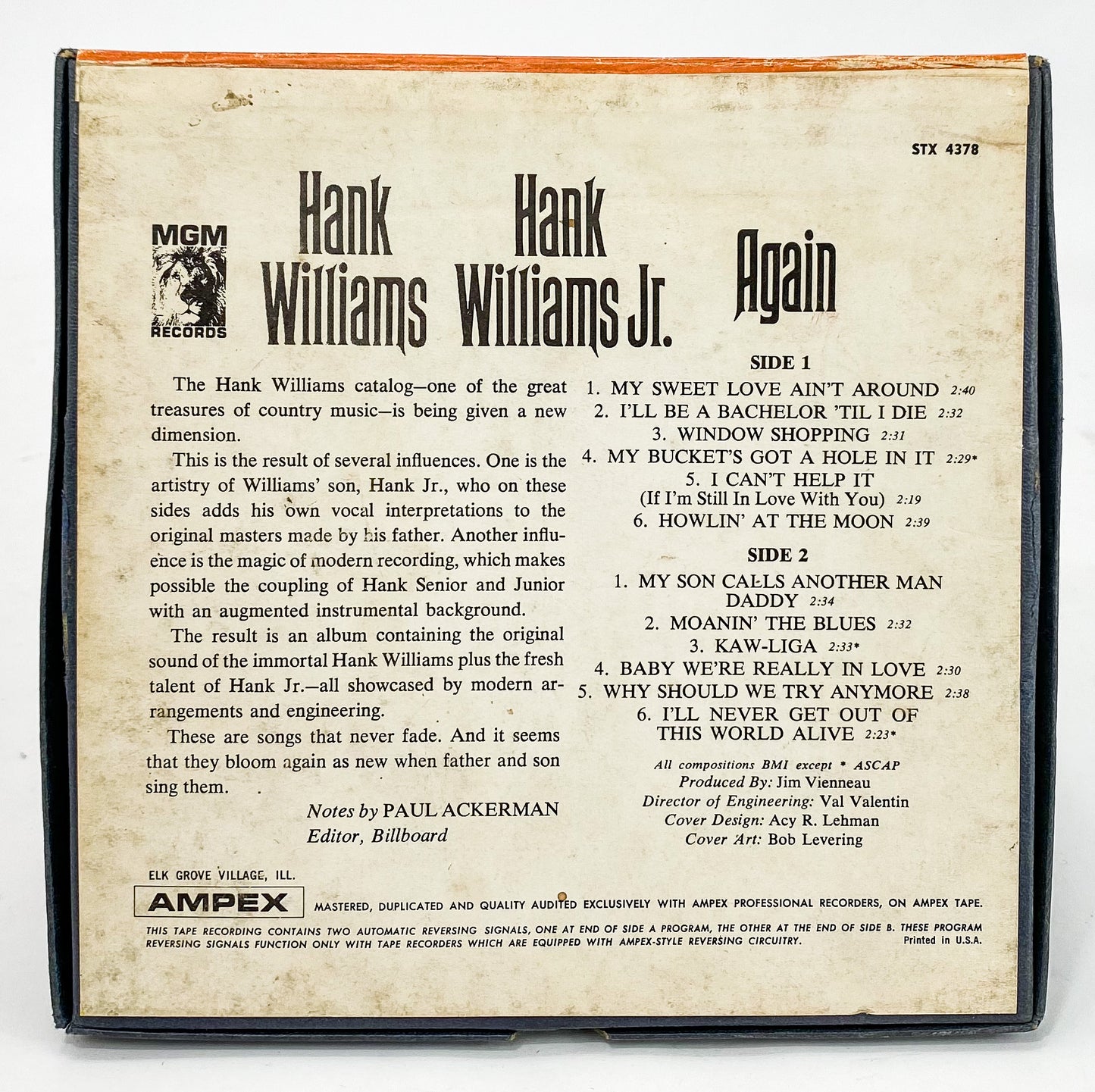 Hank Williams Hank Williams Jr. Again Reel to Reel Tape 7 1/2 IPS MGM