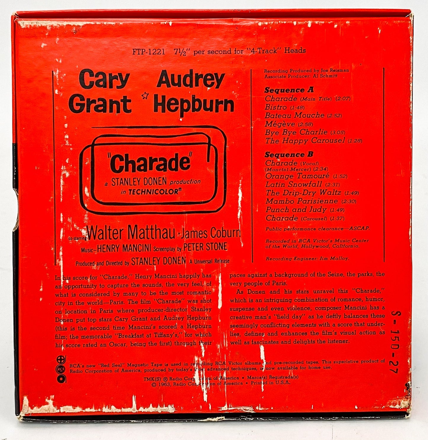 Charade Soundtrack Henry Mancini Reel to Reel Tape 7 1/2 IPS RCA