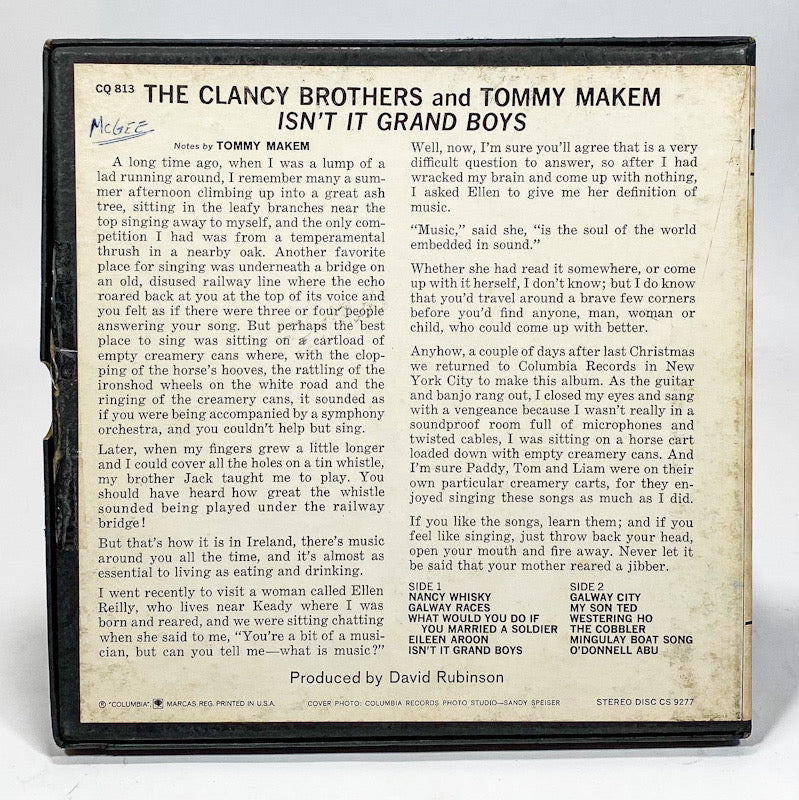 Isn't It Grand Boys by The Clancy Brothers & Tommy Makem Reel Tape 7.5" Columbia