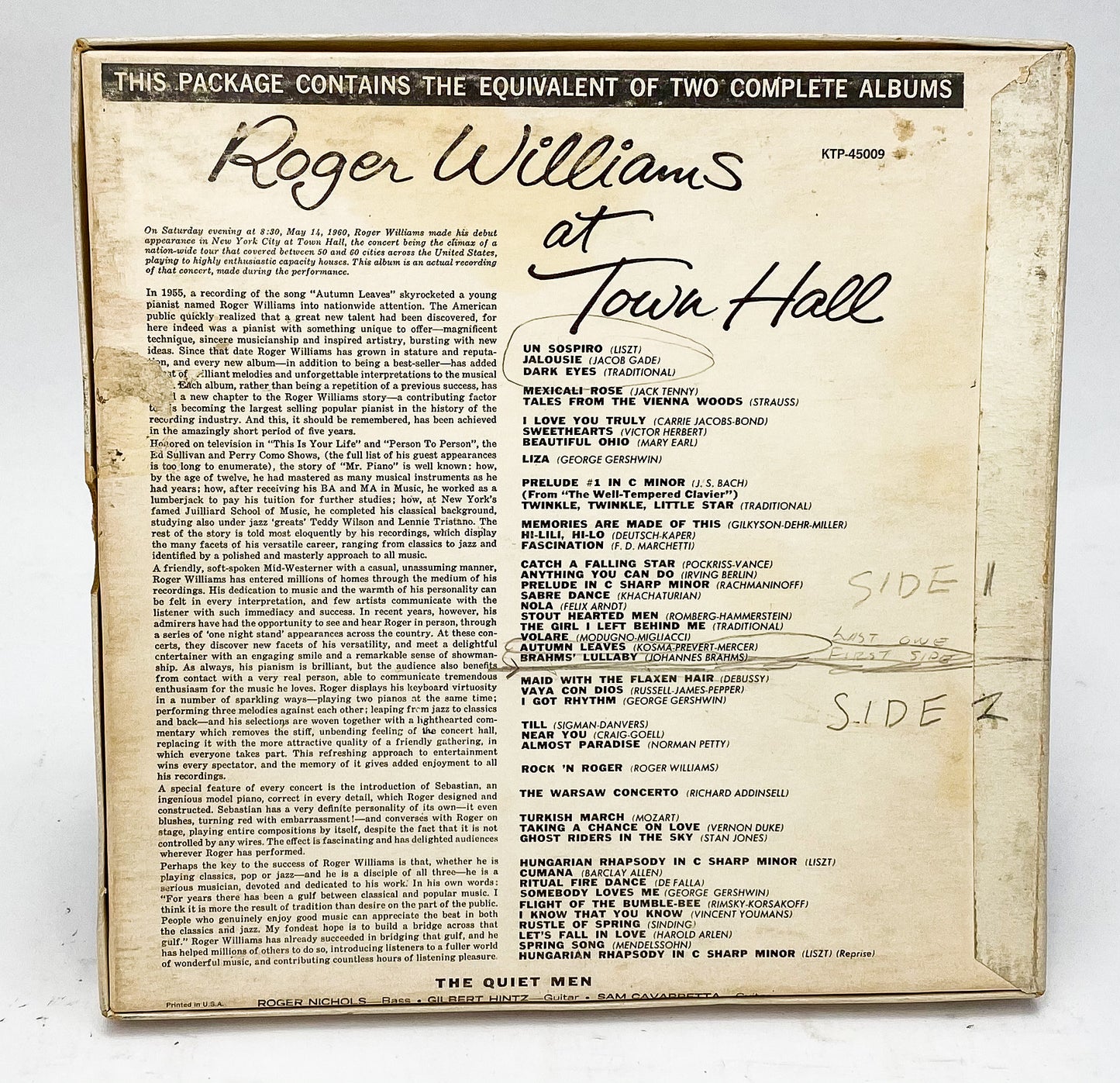 Roger Williams Tonight! At Town Hall Reel to Reel Tape 7 1/2 IPS Kapp