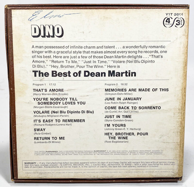 The Best Of Dean Martin by Dean Martin Reel to Reel Tape 3 3/4 IPS Capitol