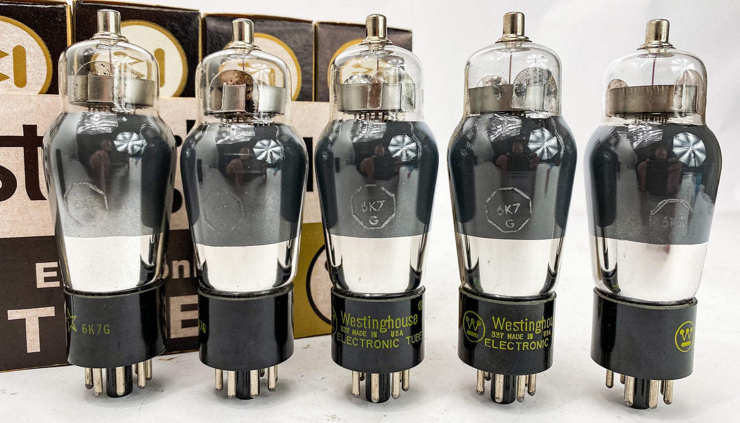 Westinghouse 6K7G Silver Plate Bottom Foil D Getter Vacuum Tubes Set of 5 NIB *