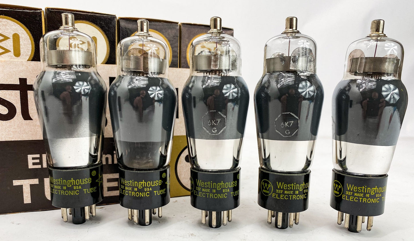 Westinghouse 6K7G Silver Plate Bottom Foil D Getter Vacuum Tubes Set of 5 NIB *