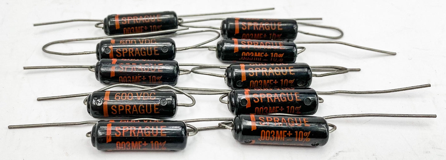 Sprague 0.003 uf 600 VDC Black Beauty Capacitors 10x NOS