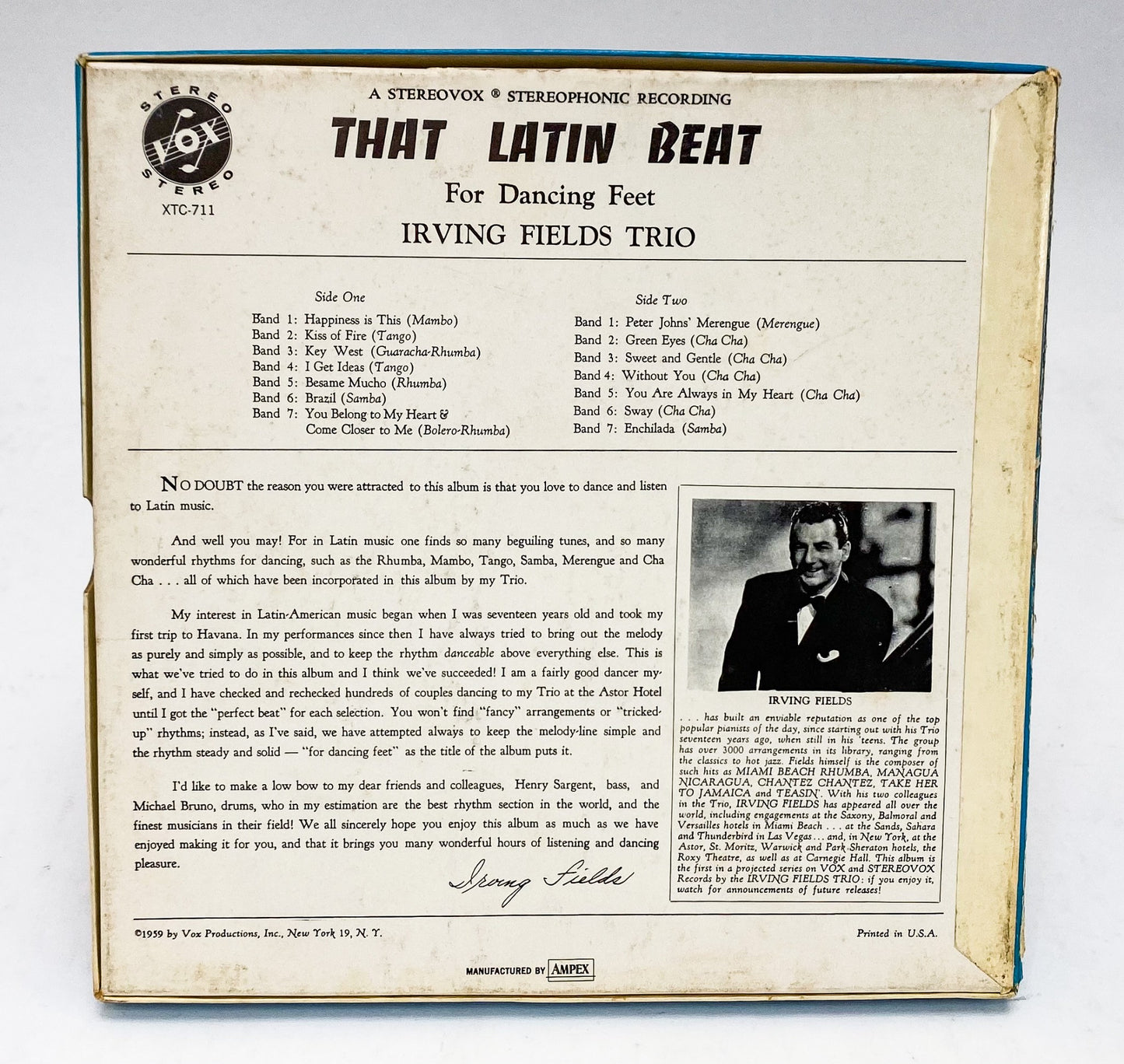 That Latin Beat For Dancing Feet Irving Fields Trio Reel to Reel Tape 7.5" Vox