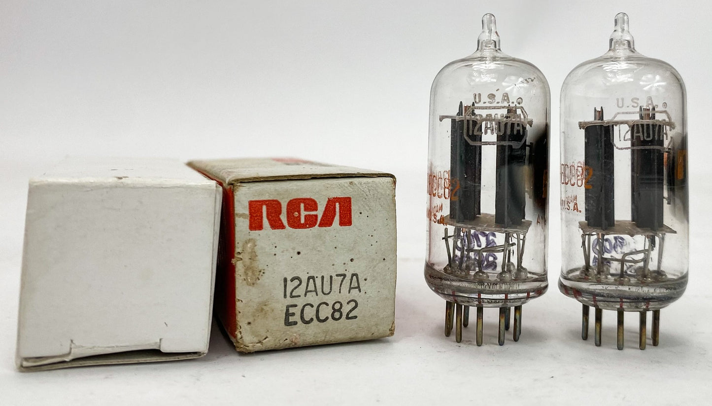 RCA 12AU7A Clear Top Grey Plate Side D Getter Balanced and Matched Tubes MD2