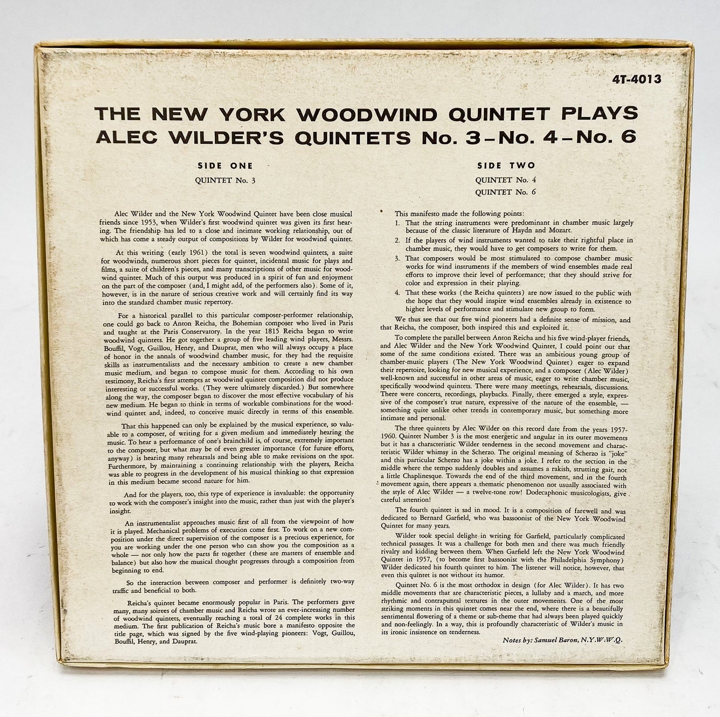 Alec Wilder Woodwind Quintets No 3, 4 and 6 Reel to Reel Tape 7 1/2 IPS Concert