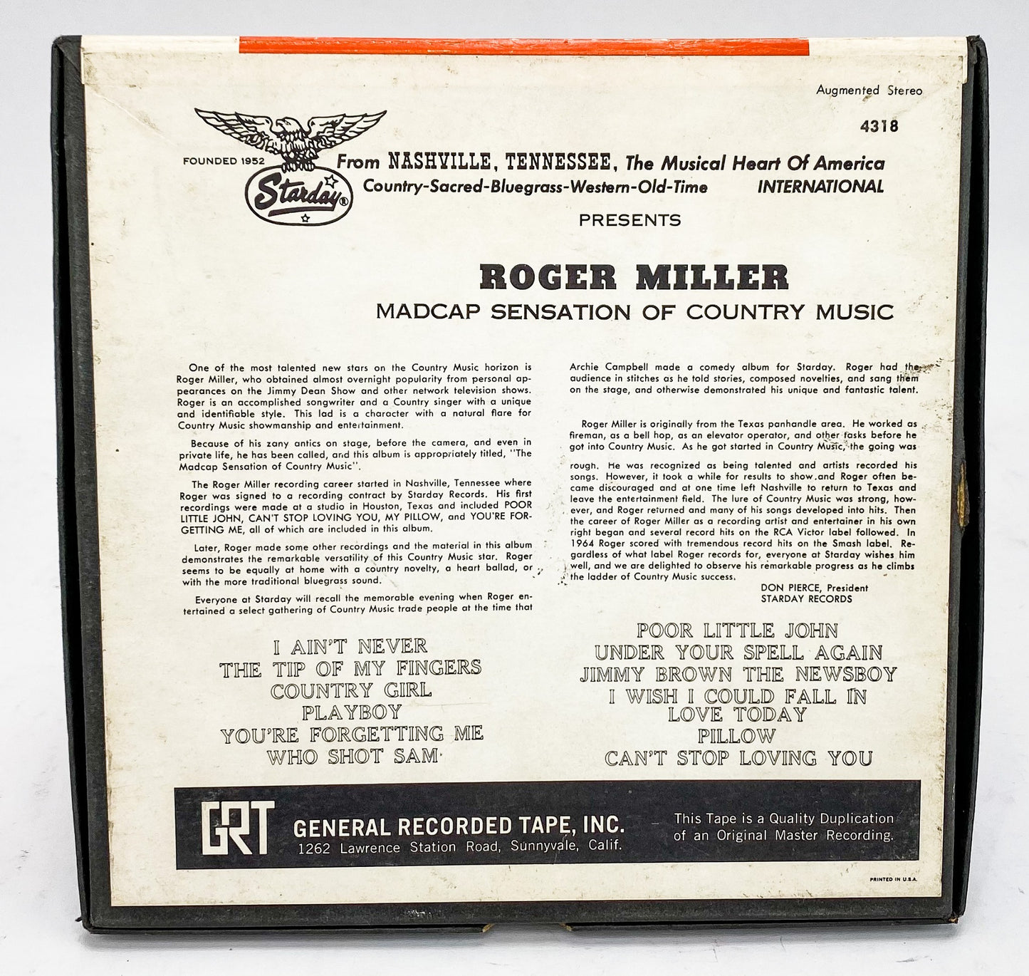 The Country Side of Roger Miller Reel to Reel Tape 3 3/4 IPS Starday