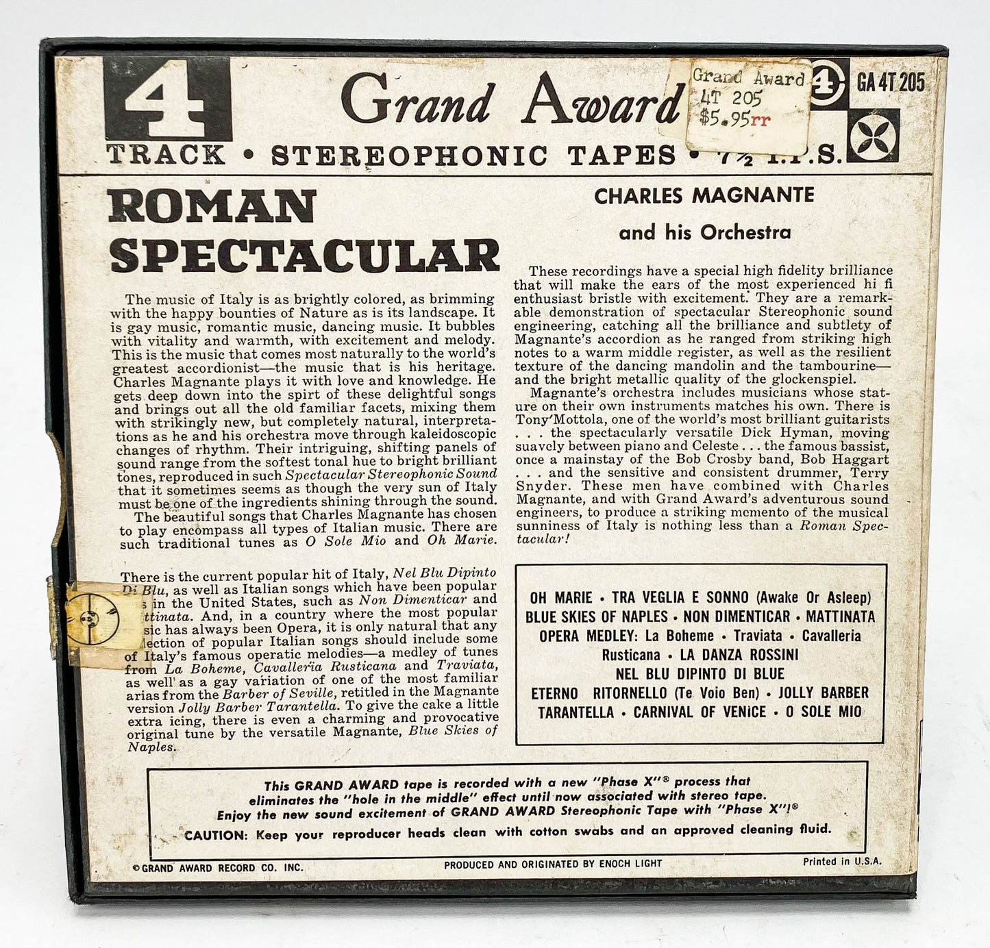 Roman Spectacular Charles Magnante Reel to Reel Tape 7 1/2 IPS Grand Award