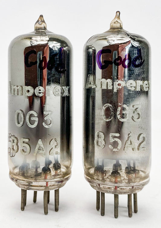 Amperex 0G3 / 85A2 Chrome Glass Matched Vacuum Tubes