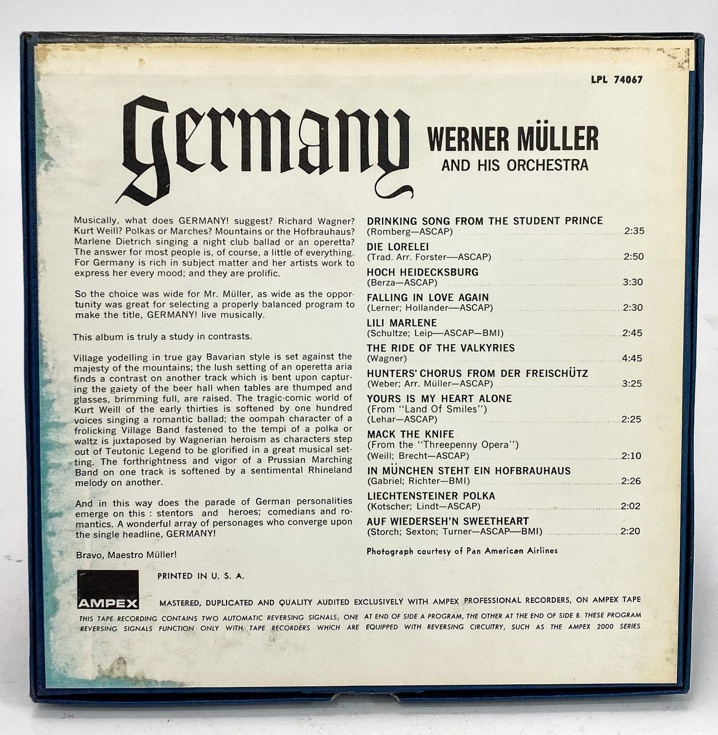 Werner Muller And His Orchestra Germany Reel to Reel Tape 7 1/2 IPS London