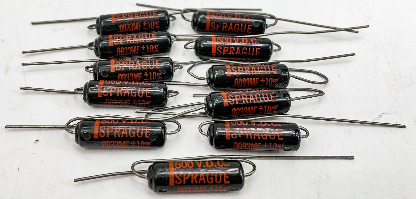 Sprague 0.0033 uf 600 VDC Black Beauty Capacitors 11x NOS