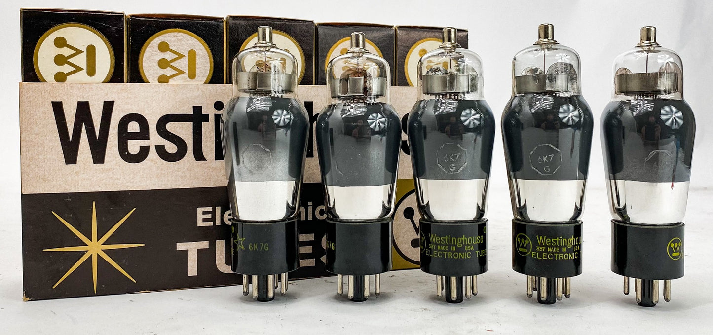 Westinghouse 6K7G Silver Plate Bottom Foil D Getter Vacuum Tubes Set of 5 NIB *