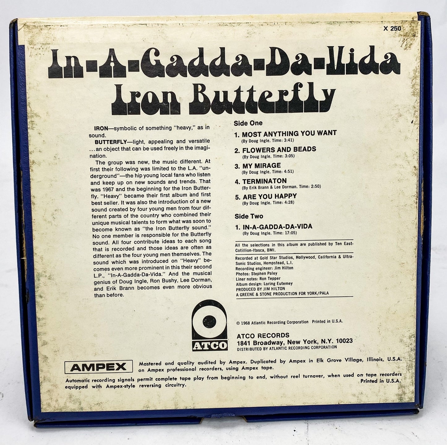 Iron Butterfly In-A-Gadda-Da-Vida Reel to Reel Tape 3 3/4 IPS Atco Ampex