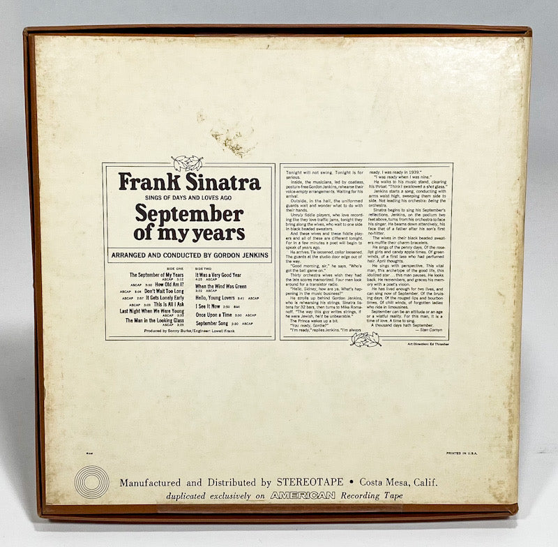 September Of My Years Frank Sinatra Reel to Reel Tape 7 1/2 IPS Reprise