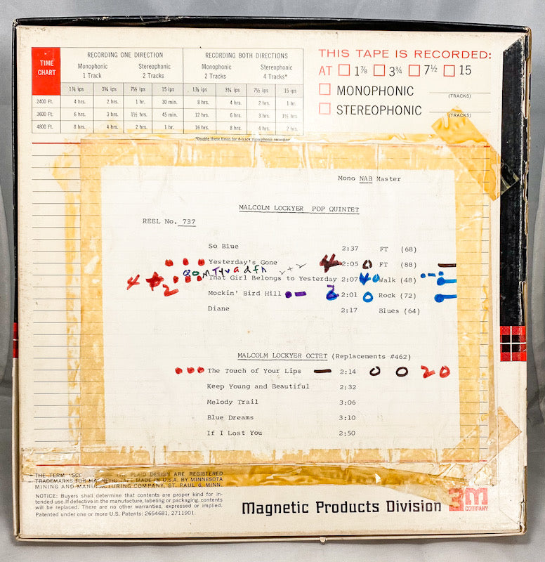 Malcolm Lockyer Quintet Master 15 IPS 10.5" Scotch Reel to Reel Tape Mono 737