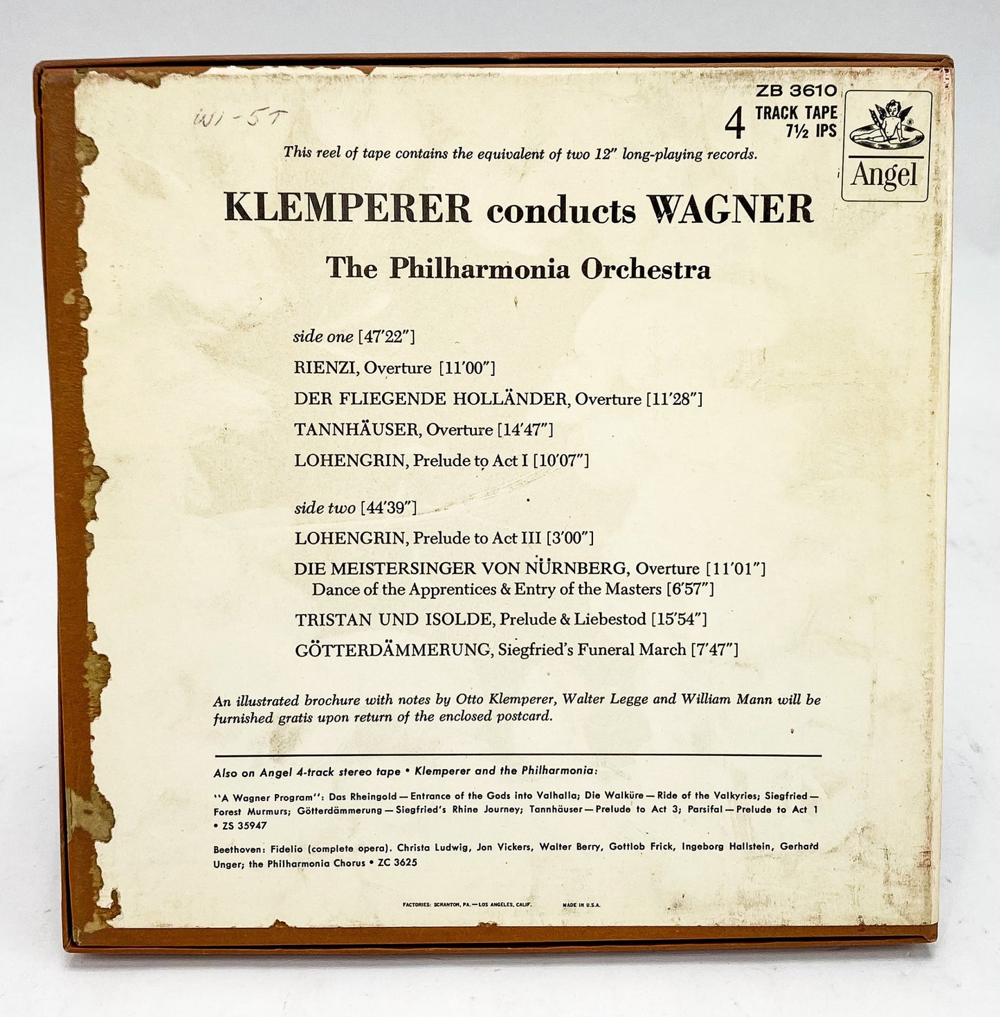 Klemperer Conducts Wagner Reel to Reel Tape 7 1/2 IPS Angel