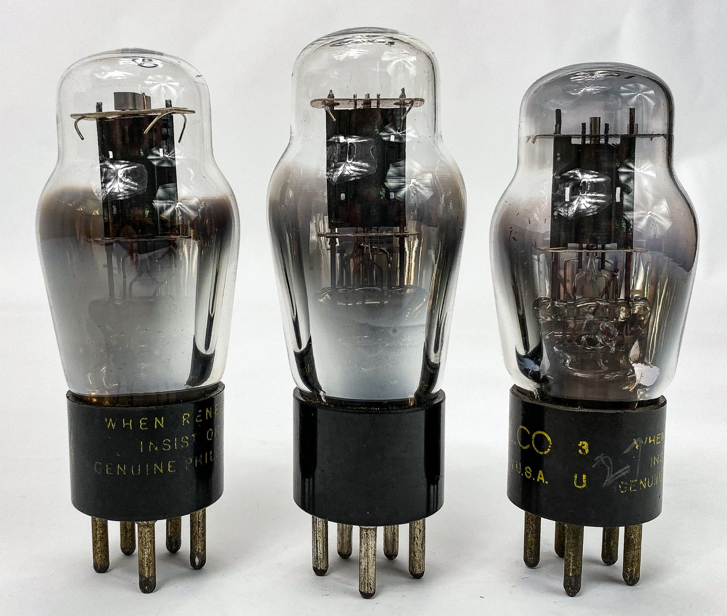 Philco 27 Black Plate Bottom Foil D Getter Matched Vacuum Tubes Set of Three