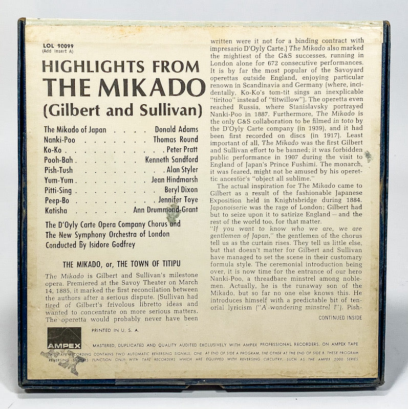 The Mikado Highlights by Gilbert And Sullivan Reel to Reel Tape 7 1/2 IPS London