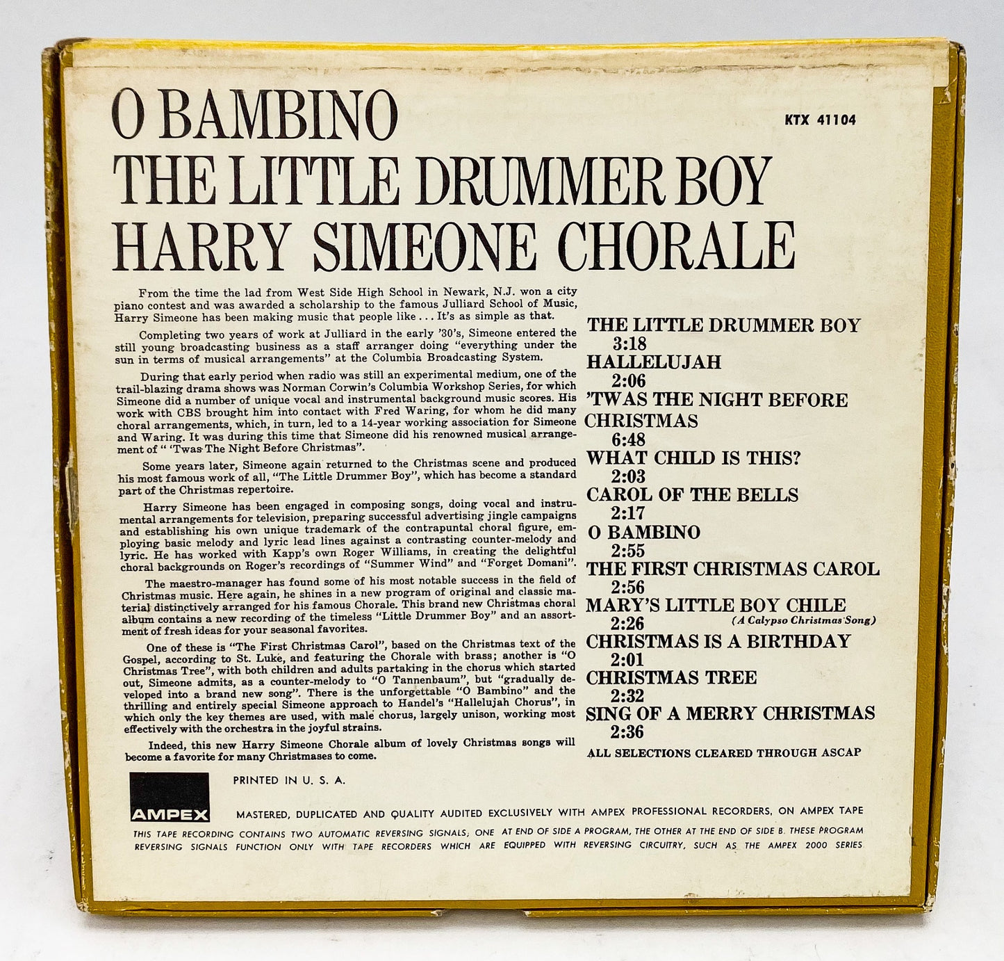 O Bambino Little Drummer Boy Harry Simeone Chorale Reel to Reel Tape Kapp Xmas