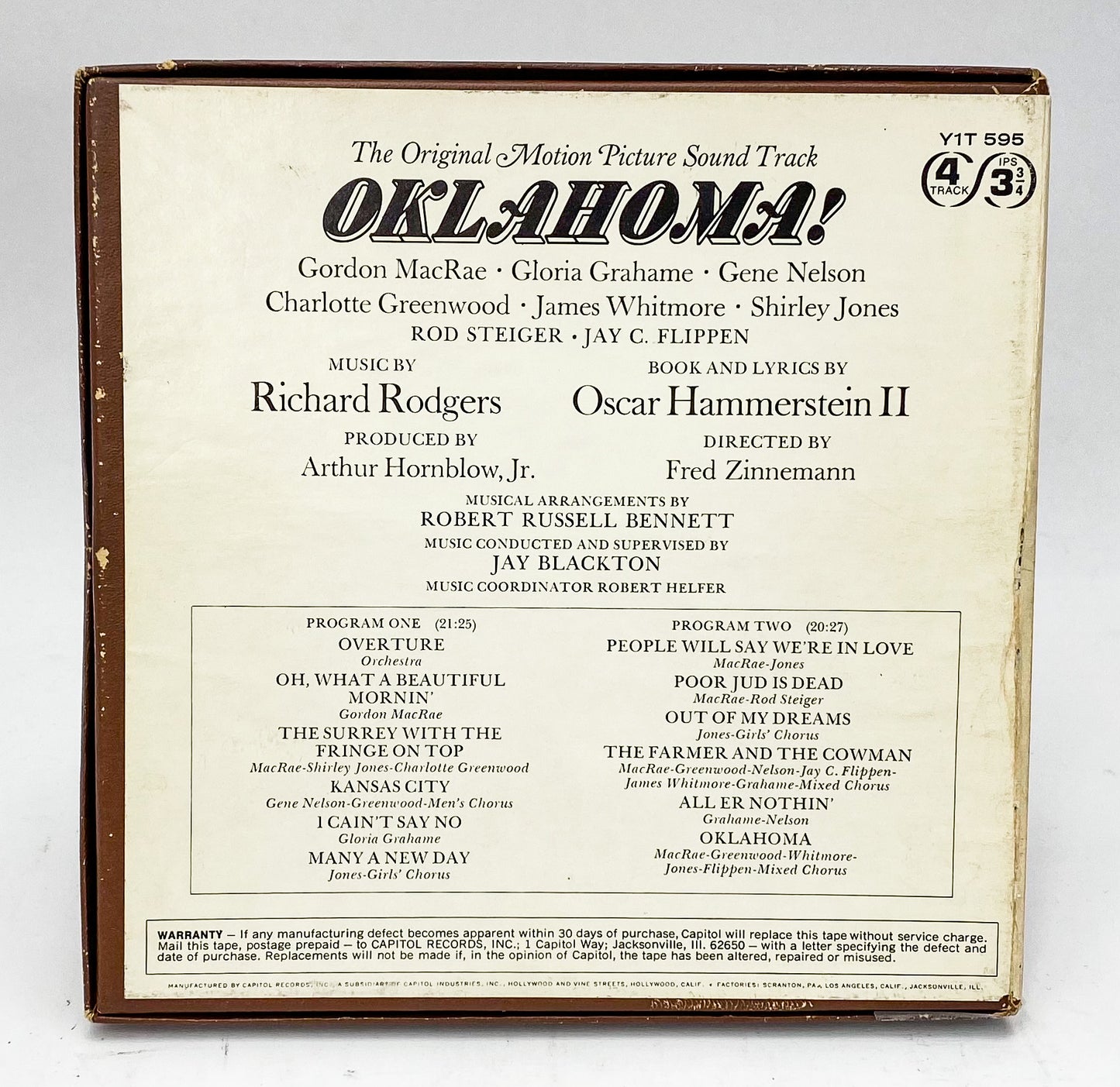 Oklahoma Soundtrack Rodgers And Hammerstein Reel to Reel Tape 3 3/4 IPS Capitol