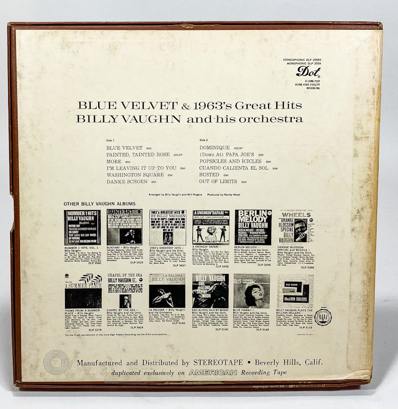 Blue Velvet And 1963's Great Hits by Billy Vaughn Reel Tape 7 1/2 IPS Dot