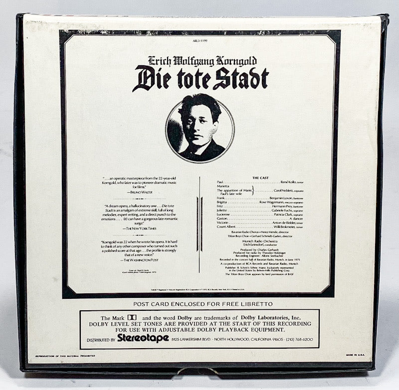 Korngold Die Tote Stadt Neblett Leinsdorf Reel to Reel Tape 7.5 IPS RCA Red Seal