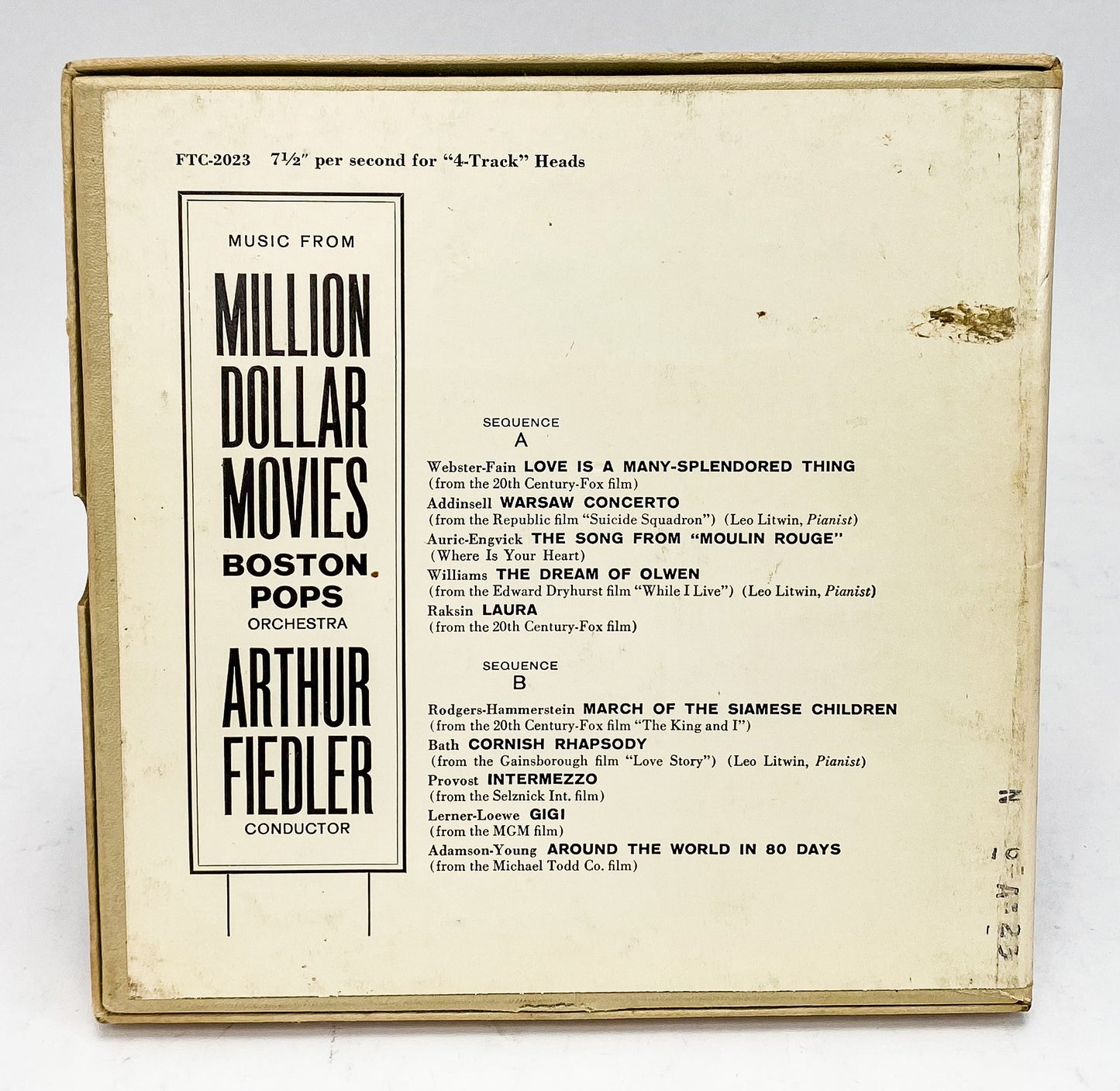 Fiedler Music From Million Dollar Movies Reel to Reel Tape 7 1/2 IPS RCA