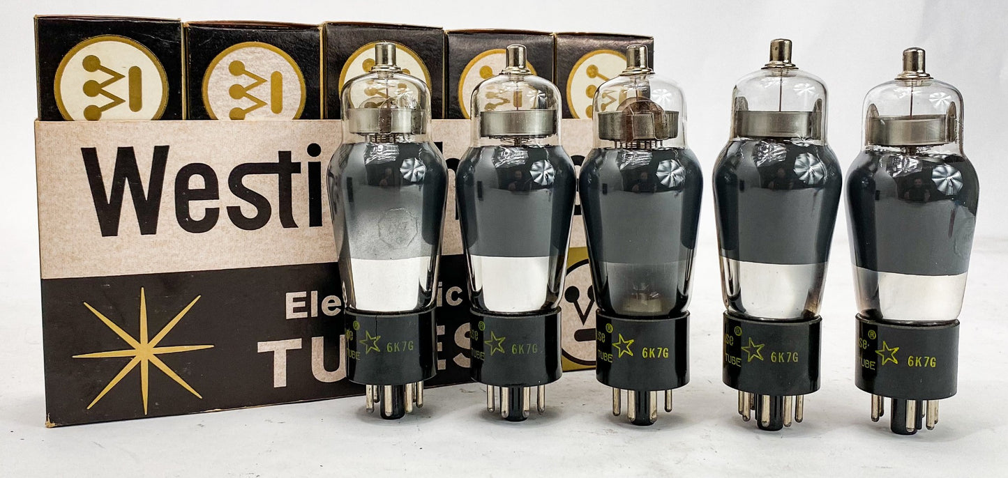 Westinghouse 6K7G Silver Plate Bottom Foil D Getter Vacuum Tubes Set of 5 NIB *