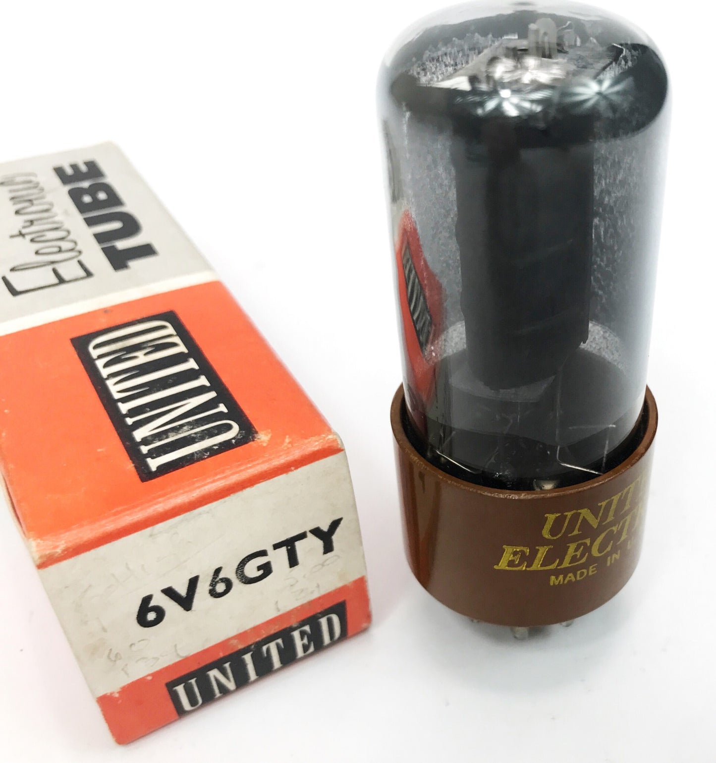 GE for United 6V6GTY Black Plate Dual D Getters Brown Base Tetrode Vacuum Tube