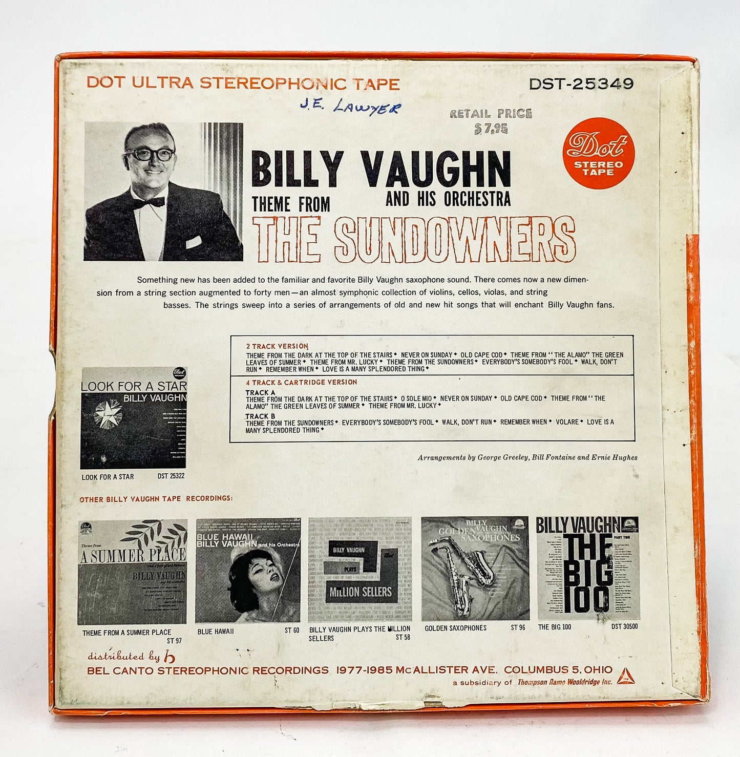 Billy Vaughn Theme From The Sundowners Reel to Reel Tape 7 1/2 IPS Bel Canto