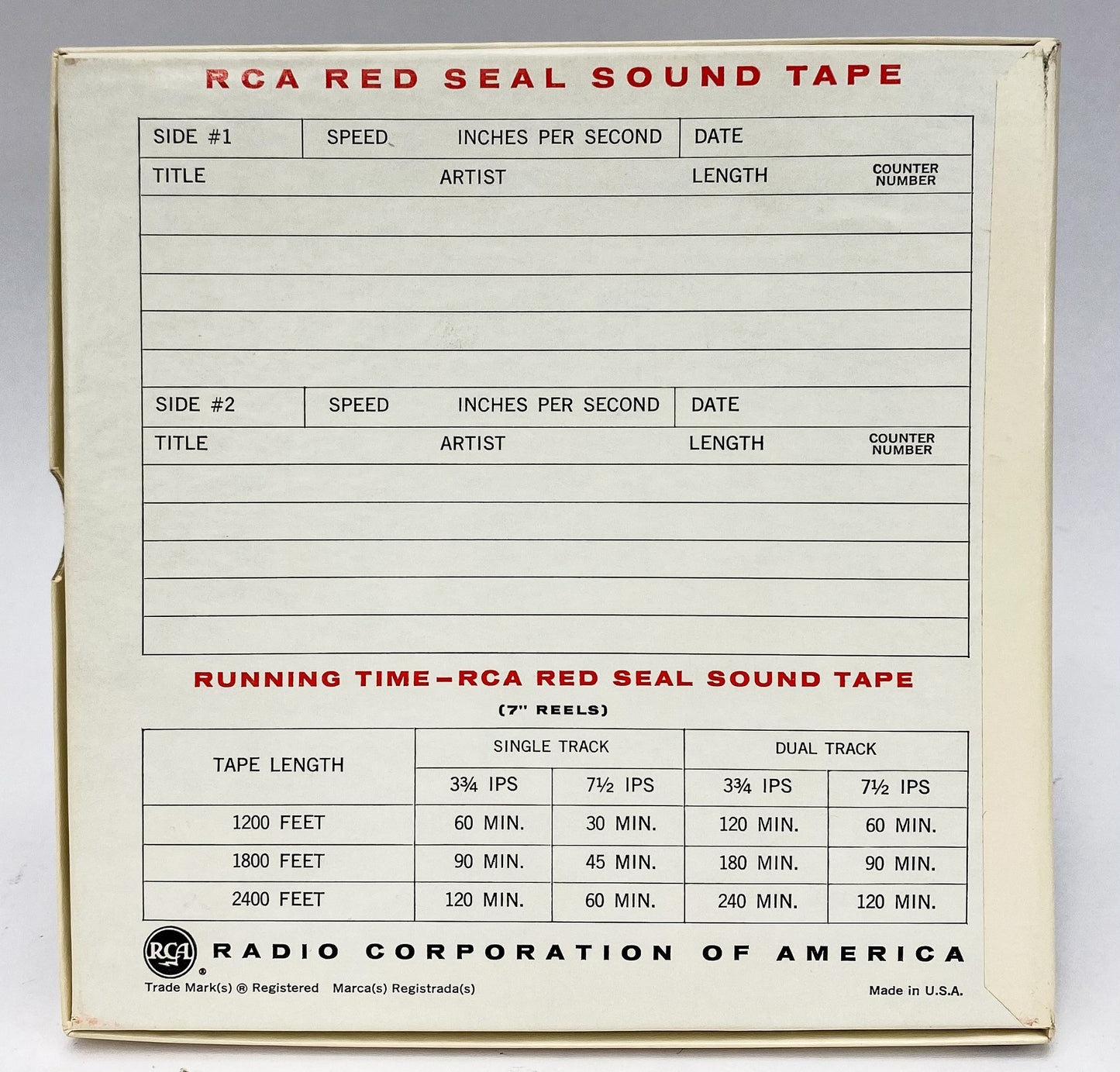 RCA Red Seal Sound Tape 7" Reel Tape Pre-Recorded 2400 ft Mylar High Fidelity