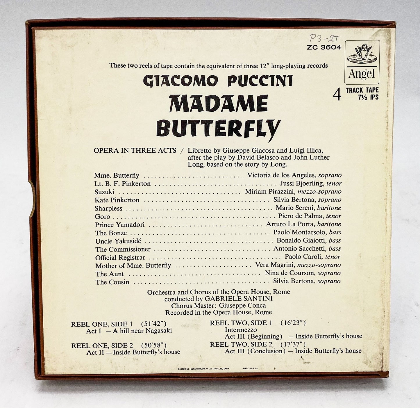 Puccini Madame Butterfly De Los Angeles Santini Reel to Reel Tape 7.5 IPS Angel