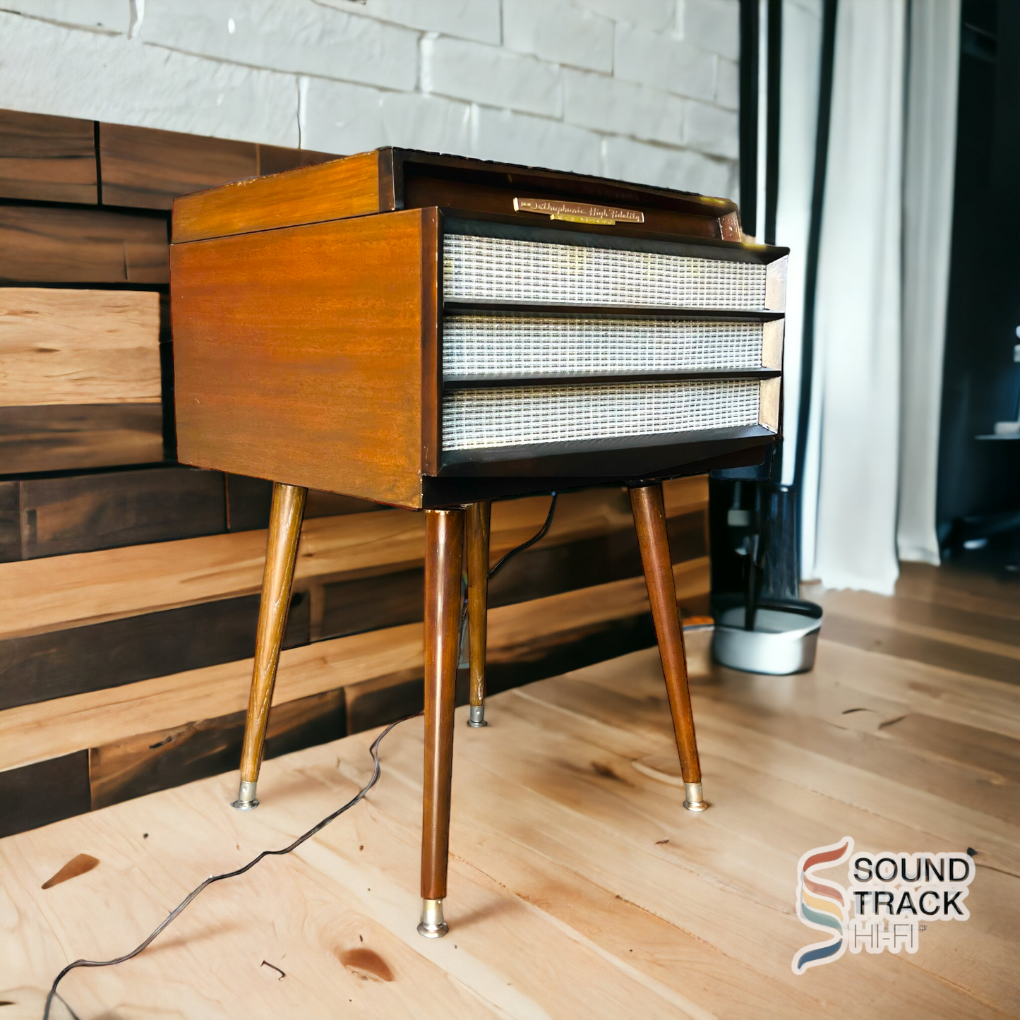 RCA Mid Century Modern MCM Record Player Console With Bluetooth and Tube Amp (Teal)