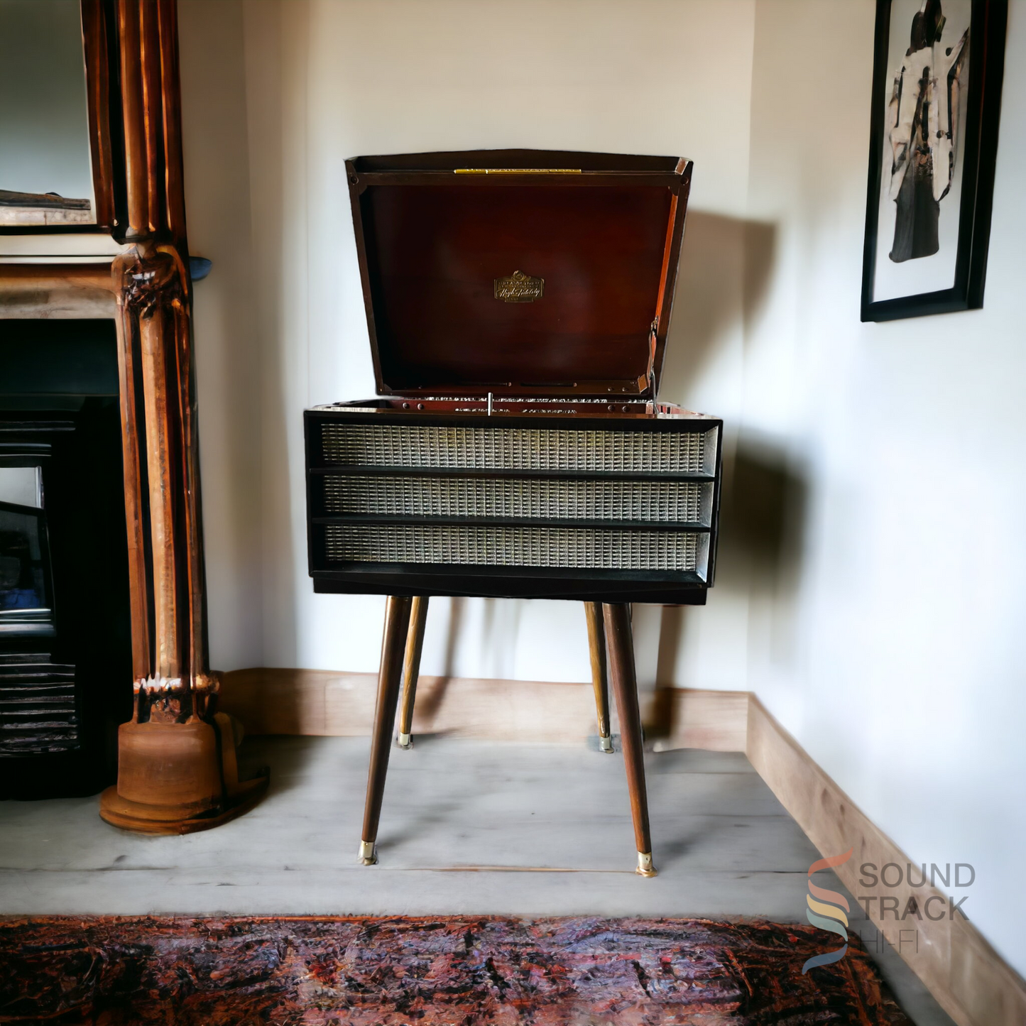 RCA Mid Century Modern MCM Record Player Console With Bluetooth and Tube Amp (Teal)